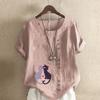 Women's Fashion Couple Cat Prined Short Sleeve T-shirt Loose Cotton Shirt Casual Loose Summer Blouse Plus Size Tops