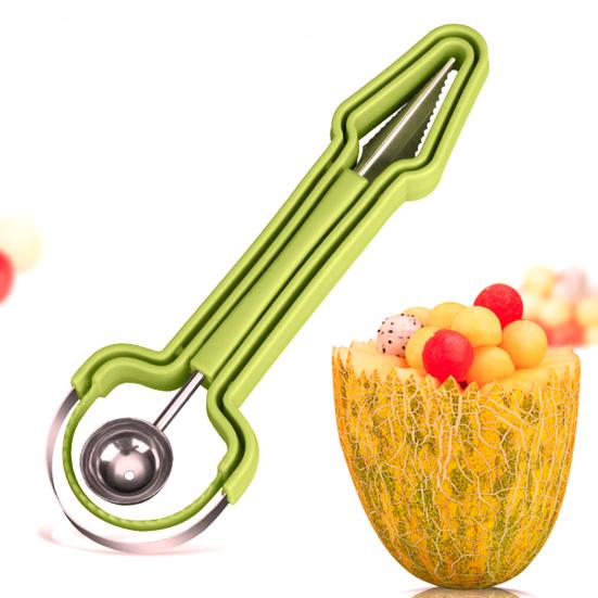 3-in-1 Fruit Ball Scooper Melon Baller Scoop Pulp Separator Stainless Steel Fruit Carving Tools for Cantaloupe Watermelon