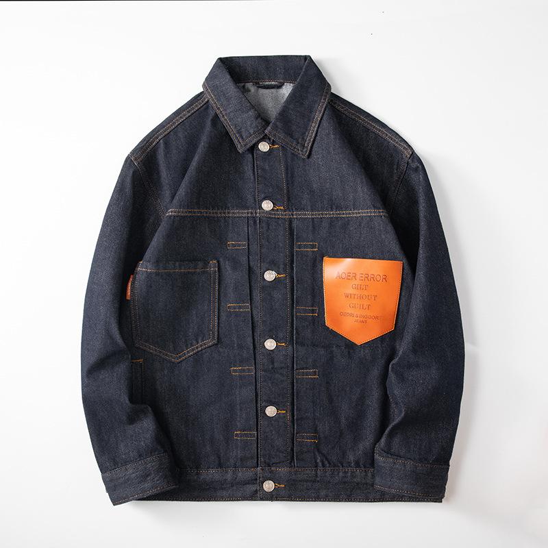 Spring Large Size Loose American Tooling Jacket Primary Color Washed Pure Cotton Pocket Splicing Denim Jacket Men'S