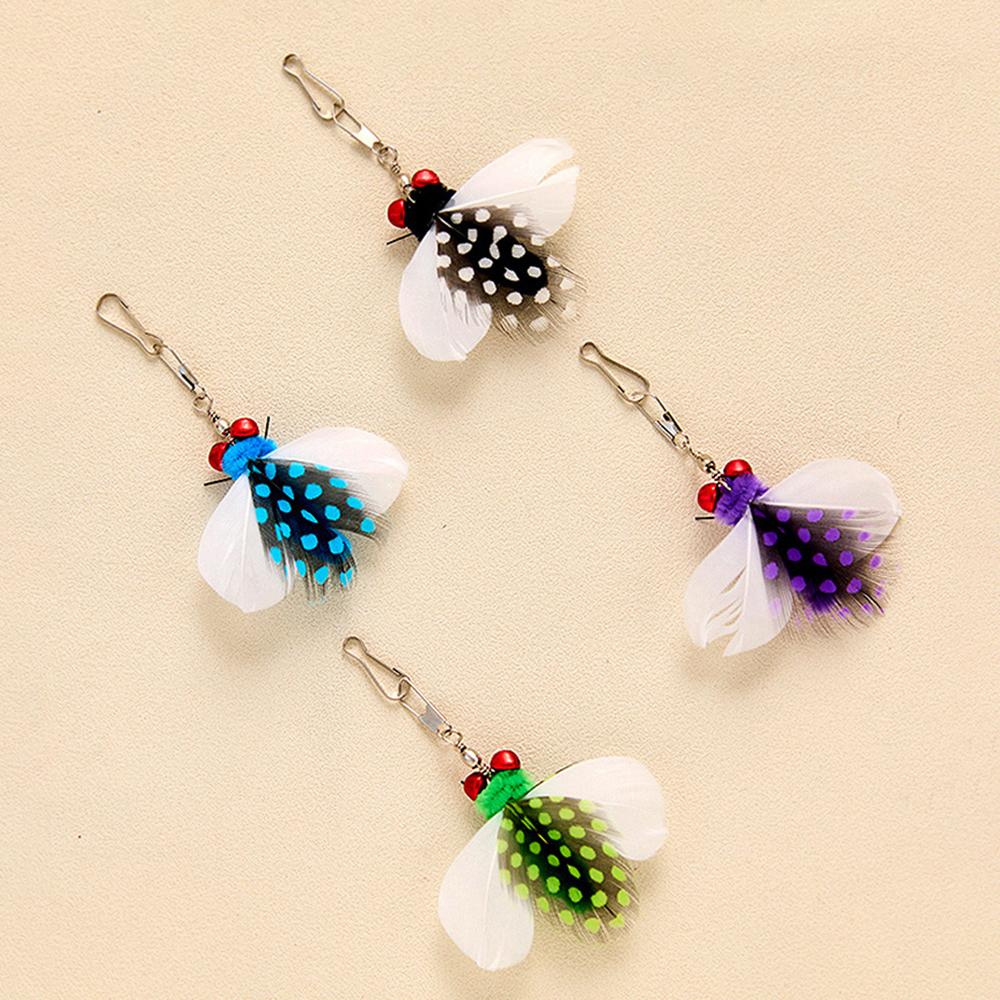 4pcs Simulation Insect Shapes Feather Cat Toy Replacement Head Kitten Cat Teaser Pet Toy