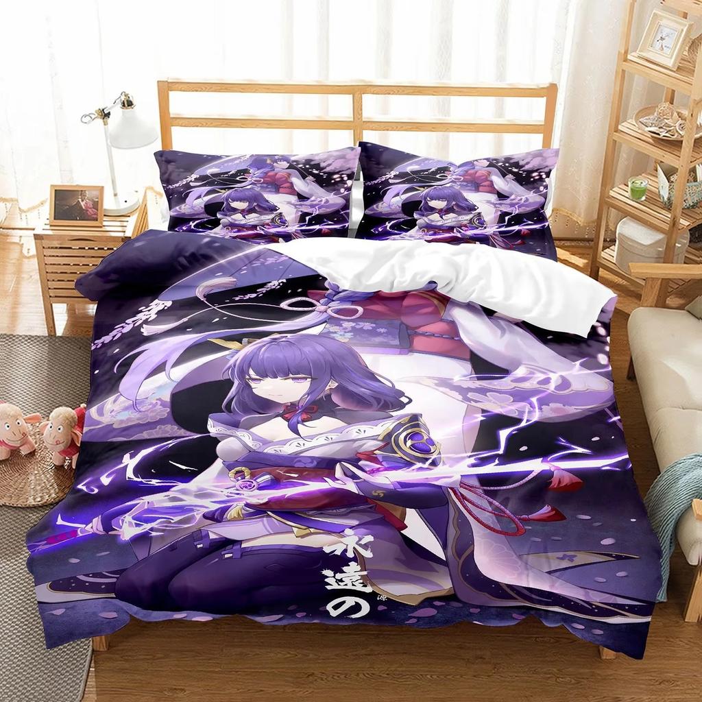 Anime Girl Genshin Impact Beelzebul Bedding Collection Duvet Cover Bed Collection Quilt Cover Pillowcase Comforter King Queen Size Boys Adult