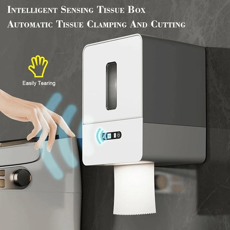 Dispensador Automático de Papel Higiénico, Portarrollos de Baño Inteligente sin Contacto con Luz Nocturna y Carga USB, Funciona con Pilas