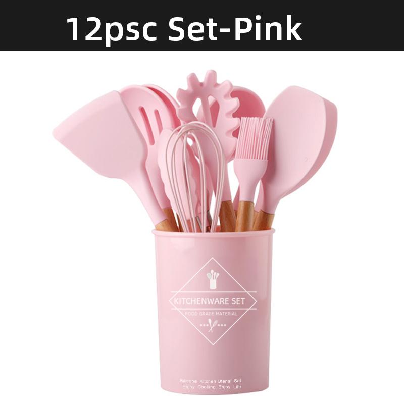 

Cooking Tool Sets Non-toxic Cooking Baking Kitchen Tools Utensils Silicone Shovel Spoon Scraper Brush Spade Whisk Turner розовый