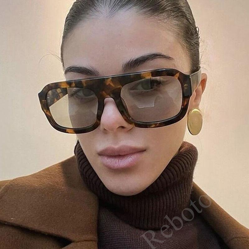 Luxury Square Sunglasses For Women New Vintage Thick Frame Leopard Orange Sun Glasses Female Fashion Polygon Flat Top Eyewear