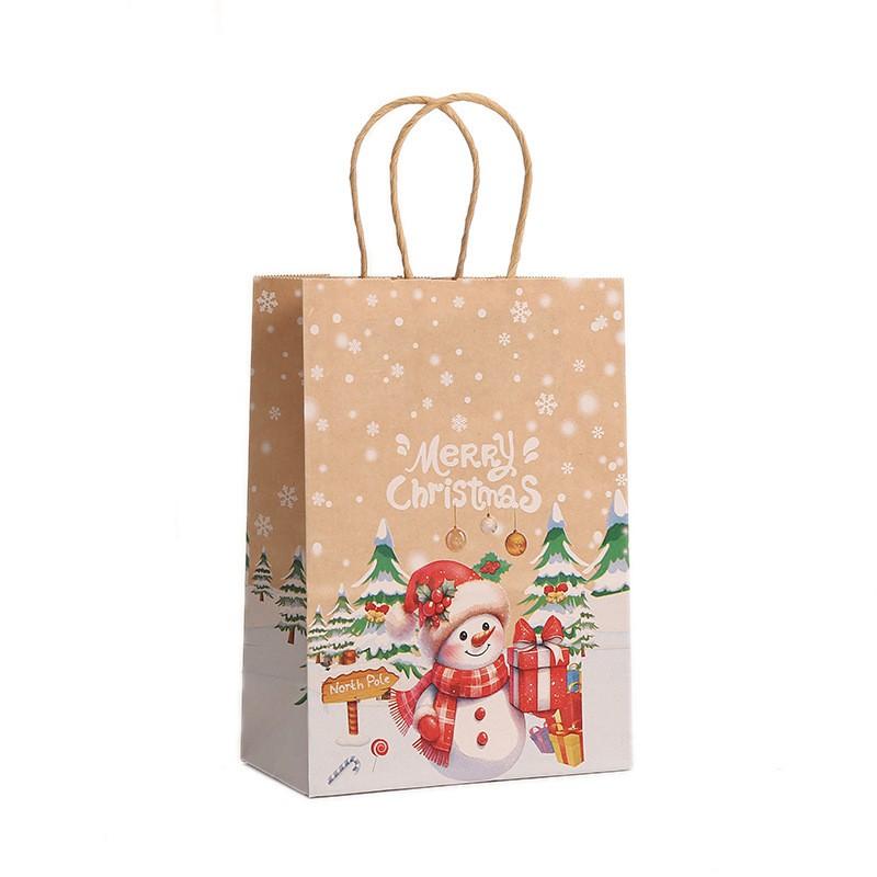 Christmas Kraft Paper Gift Bag With Gingerbread Man Print Eco-Friendly Handheld Treat Kids Holiday Party Favors