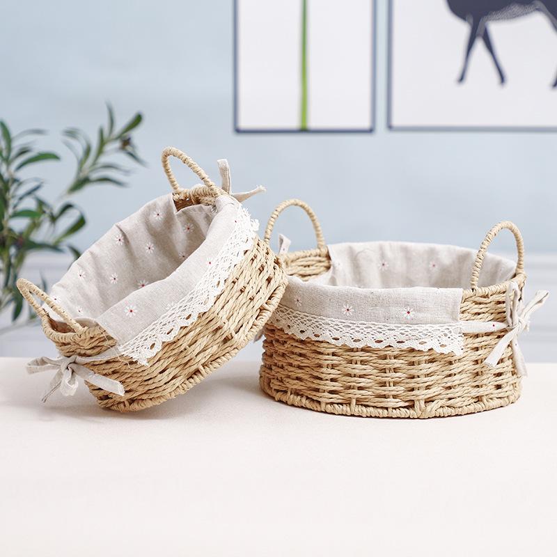 Woven Desktop Storage Basket for Cosmetics, Snacks, Keys, and Books
