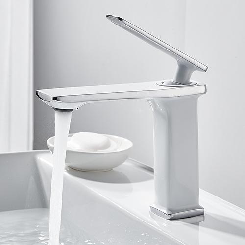 White Brass Basin Faucet Bathroom Sink Faucets Hot Cold Water Mixer Crane Deck Mounted Single Handle Hole Bath Kitchen Taps