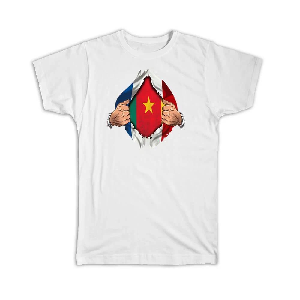 Gift T-Shirt : Cameroon French Flag Chest Cameroonian 2XL
