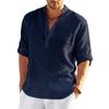 T-shirt di Lino da Uomo Top Largo Tinta Unita Maniche Lunghe Camicia di Cotone Lino
