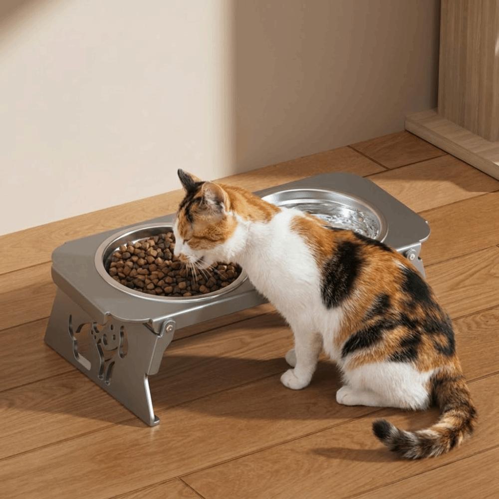 Foldable Raised Pet Feeder Removable Anti-flip Dog Double Bowl Water Food Bowl Non-slip Elevated Cat Bowl Healthy Feeding