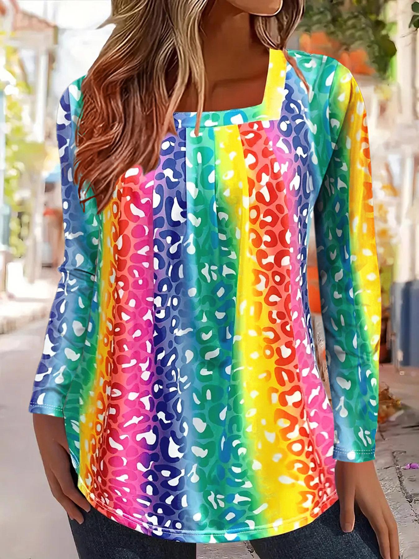 

2024 Европейский и американский осенне-зимний повседневный топ с длинным рукавом и принтом дофамина L цветочные печати