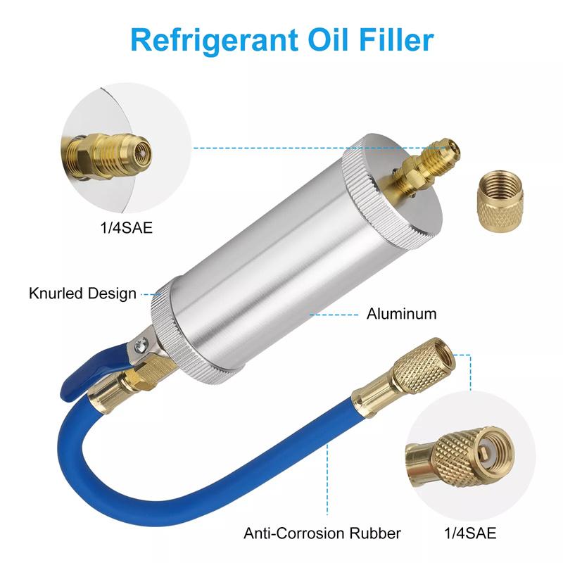 R12 R134A R22 Air Conditioning Car Oil Injection Dye Injection Tool 2 Ounce 1/4" Pure Liquid Oil Coolant Filler Tube