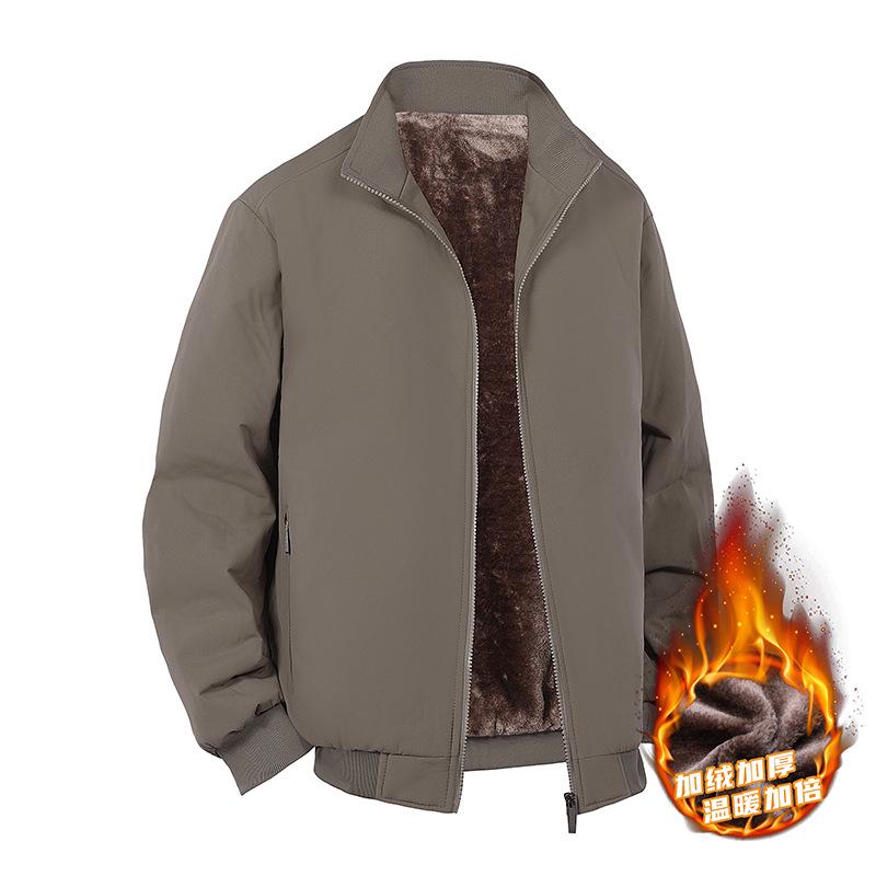 Men's Plus Size Winter Cotton Jacket for Middle-Aged & Elderly Dads, Velvet Lined, Thickened, Padded, Stand-up Collar