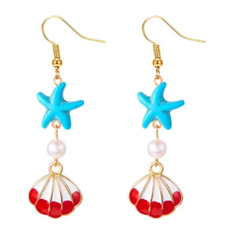 Trendy Oceanics Inspire Earrings Seashells Designs Drop Ear Hook Accessory for Sensitive Skin Casual To Party Wear