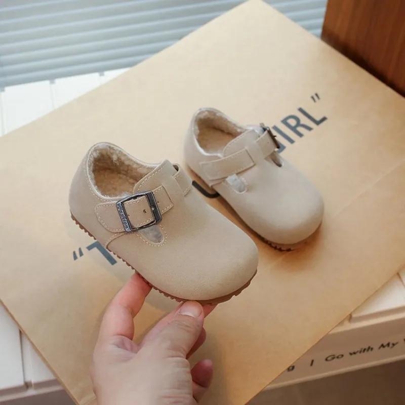 Toddler Kids Casual Shoes Plush Warm Buckle Soft Children Flats Boys Girls Autumn Winter Leisure Fashion Baby's Cotton Shoes