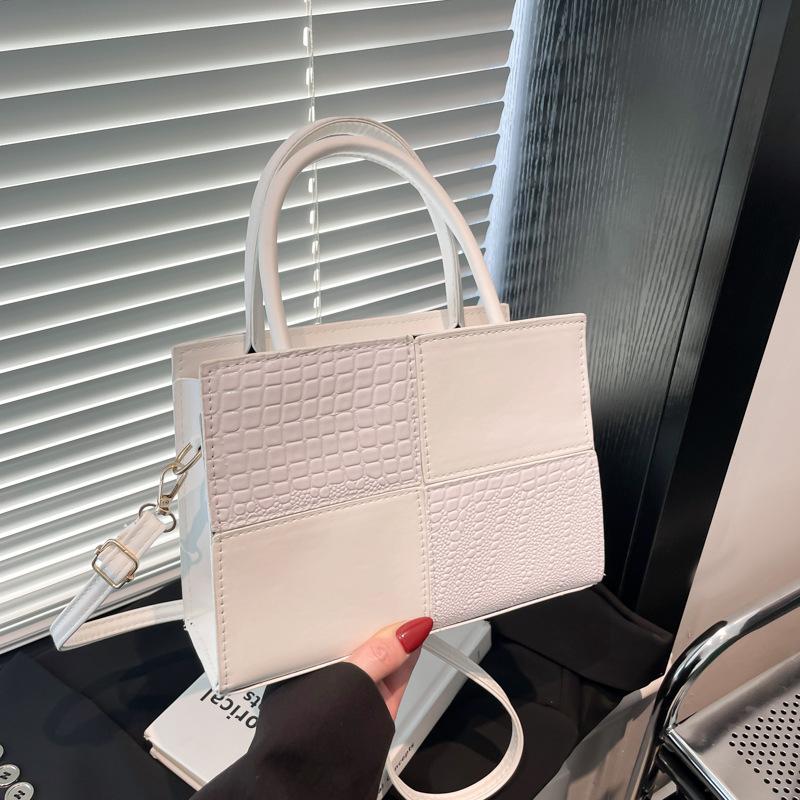 Large-capacity Bag Women's 2025 Spring and Summer New Fashion Handbag Contrasting Color Splicing Crocodile Pattern Shoulder Messenger Bag