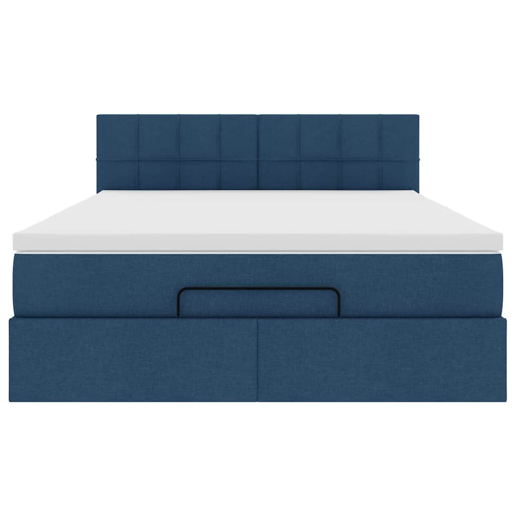 Ottoman Bed with Mattress & LEDs Blue 140x190 cm Fabric