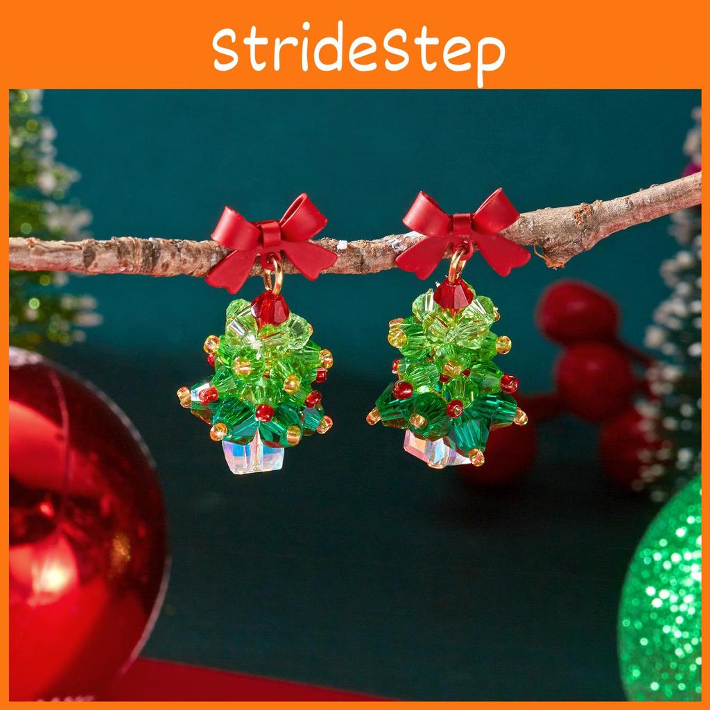 Festive Holiday Earrings Women Alloy Red Bow Christmas Tree Jewelry With Sparkle For Seasonal Wear