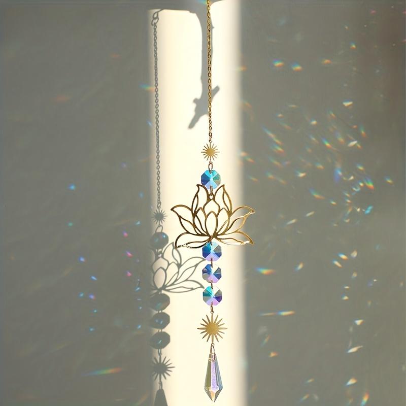 1pc Suncatcher Gardening Crafts Gold Lotus AB Colour Pendant Crystal Decoration Pendant
