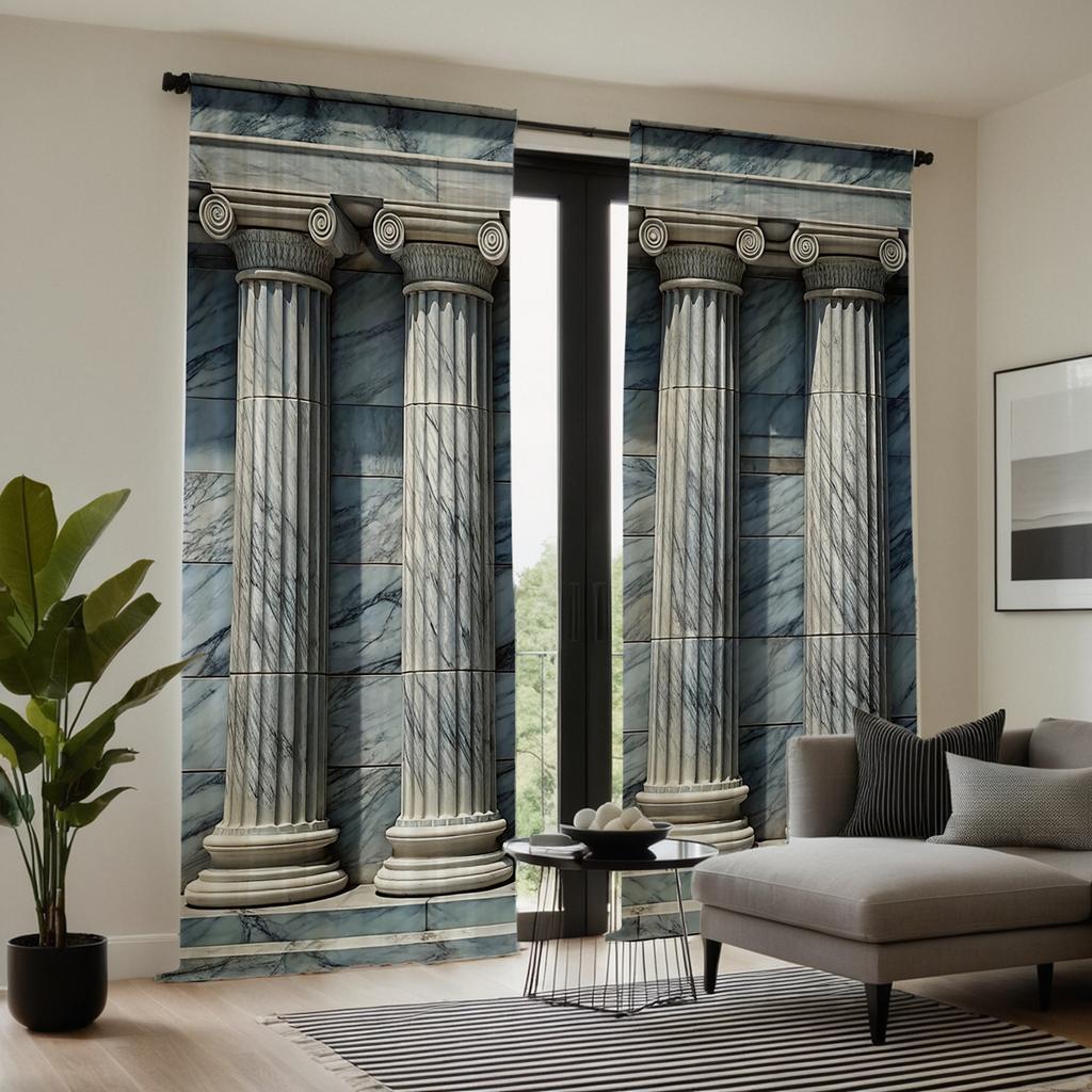 2PCS HD Digital Curtain Printed Gray Series Round Roman Column Home Decoration Style Decorated Living Room Bedroom Through Ro