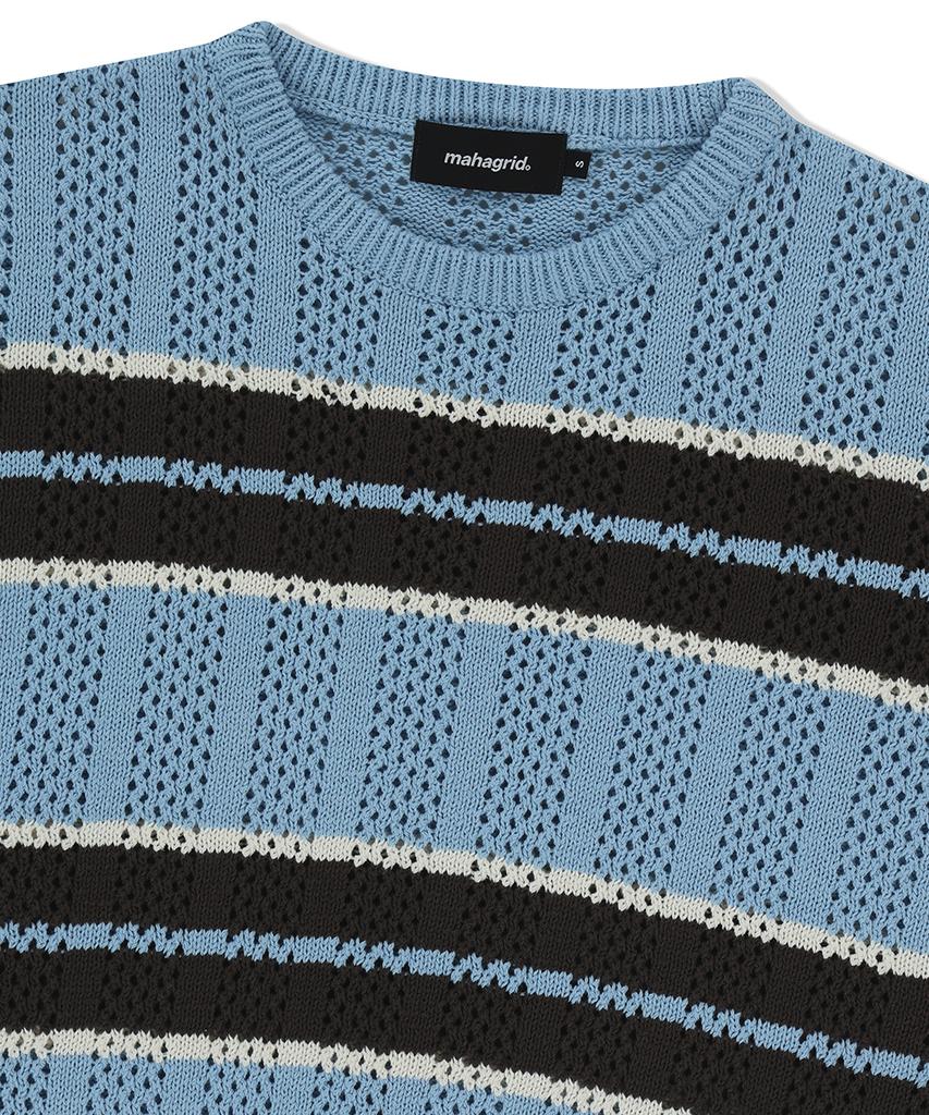 MAHAGRID Mesh Stripe Knit Skyblue(Mg2Fsmk611A)