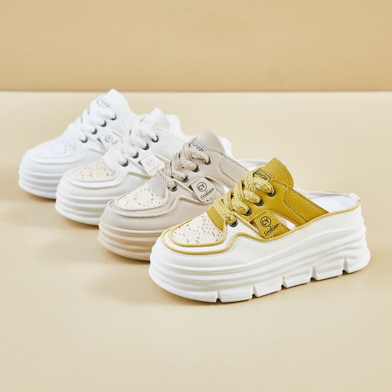 Neue Sommer Weiße Schuhe für Studentinnen Dicke Sohle Erhöht Mesh Atmungsaktiv Lässig Streetstyle