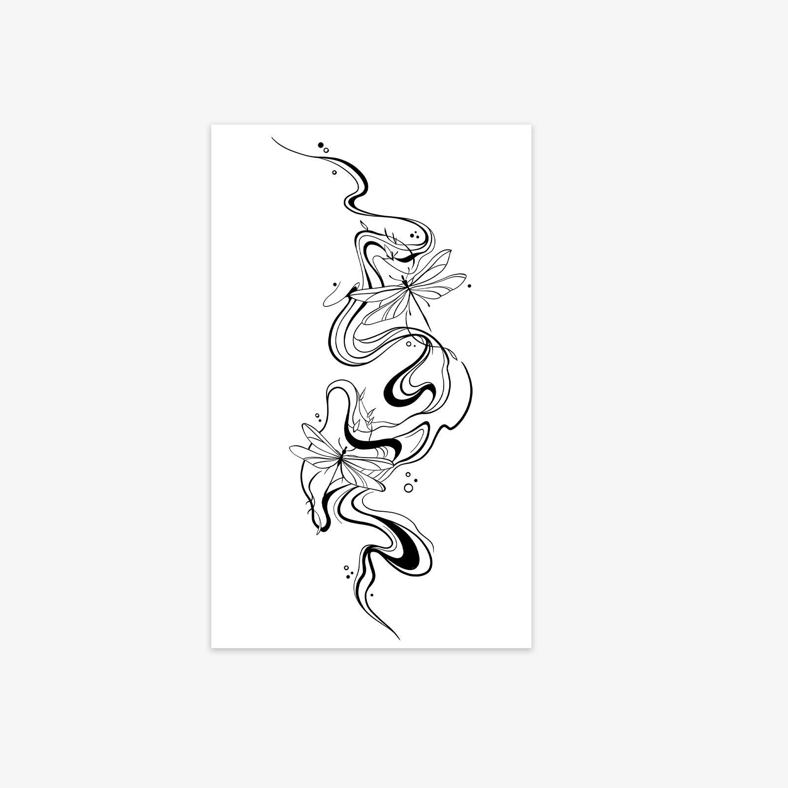 Ribbon Dragonfly Line Tattoo Sticker Waterproof Lasting Spice Girl Premium Sense Niche Sexy Tattoo Sticker 11*18