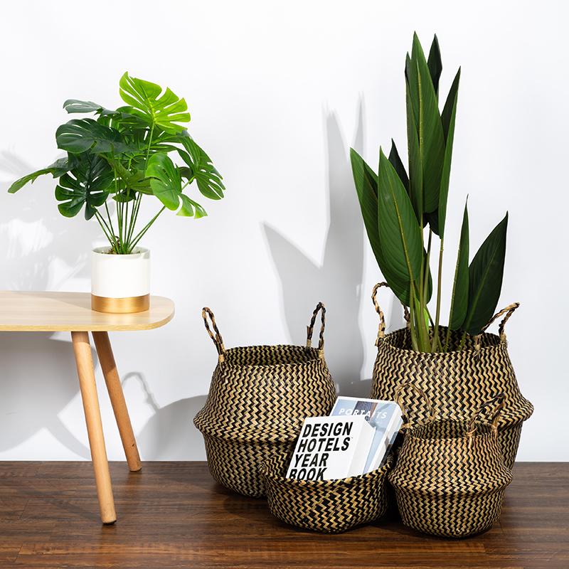 Seegras Aufbewahrungskörbe Groß Faltbarer Rattan Bauchkorb Wäsche Spielzeug Organizer Behälter Garten Blume Pflanze Korb