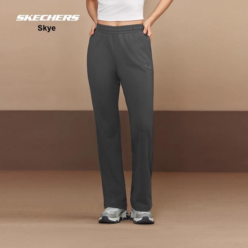 Skechers Soft Comfortable Versatile Wide Leg Flared Pants Women bottoms Oyster-Black L225W110-02KY