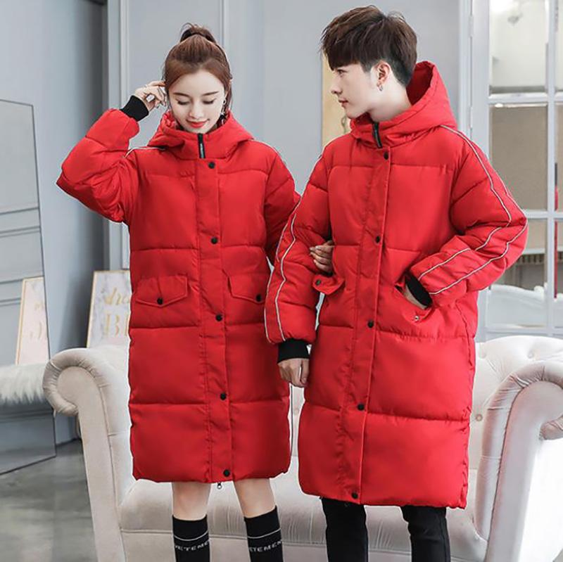 

Пуховик для влюбленных пар, мужские шелковые пальто на хлопковой подкладке, женская зимняя толстая теплая куртка, подарок для второй половинки любви L красный