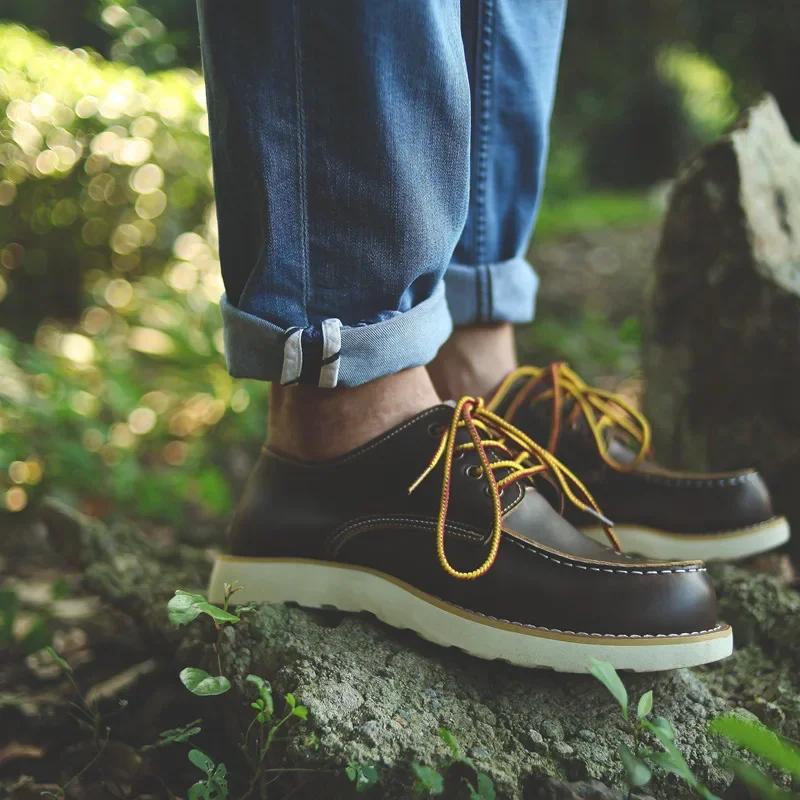 2024 Work Attire Cowhide Men's Shoes Retro Casual Single Shoe Breathable Round Toe Shoes Lace Up Flat Sole Hiking Shoes Loafers 2024