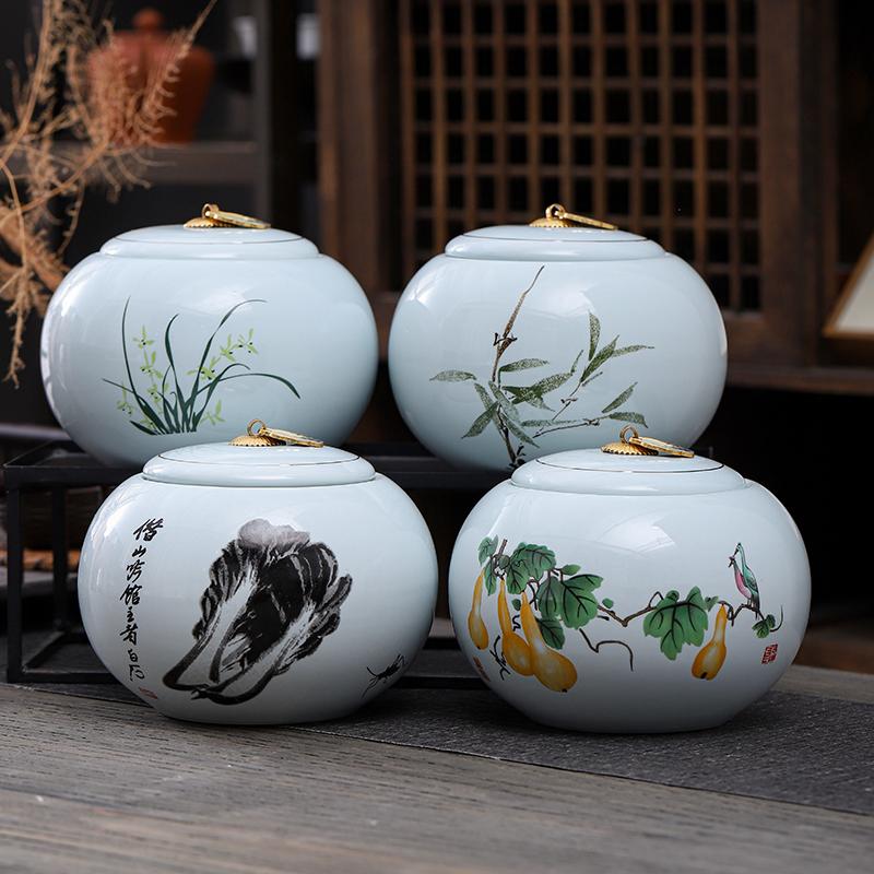 Blue-green Porcelain Tea Leaf Jar Round Orchid Ceramic Decorative Jar Multifunctional Home Candy Coffee Bean Herbal Sealed Box