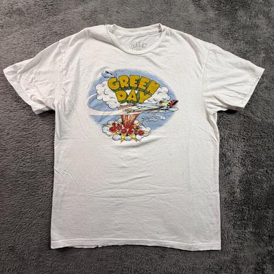 Green Day Dookie M Men's White Airplane Graphic Band Tee Crew Neck Unisex T-Shirt