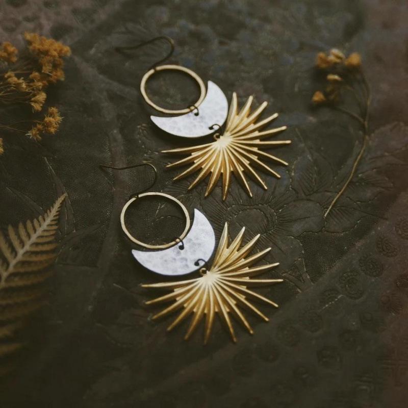 Bohemian Celestial Sun Moon Metal Statement Earrings