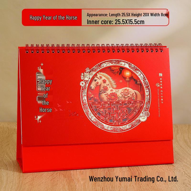 2026 3D Red Festive Desk Calendar: Fine Carving, Hollowed-out Design, Wire-o Binding, Customized Logo Option