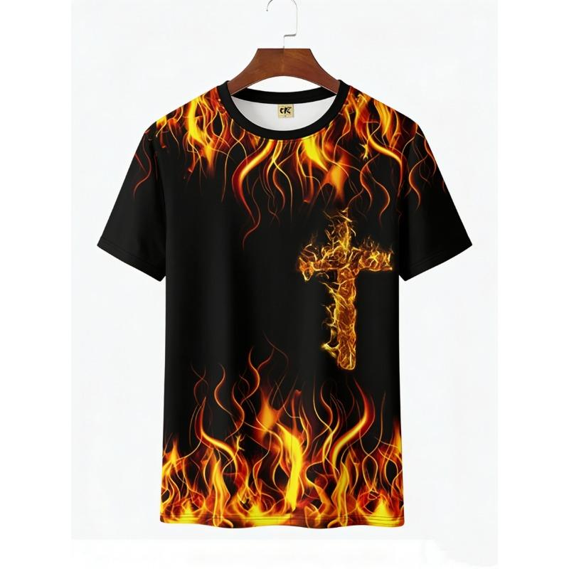 Herren T-Shirts 3D Vintage Sommer Mode Rote Flamme Hawaiianisches T-Shirt Männliches Sommer Kurzarm Oversized Shirt Für Männer Oberteil