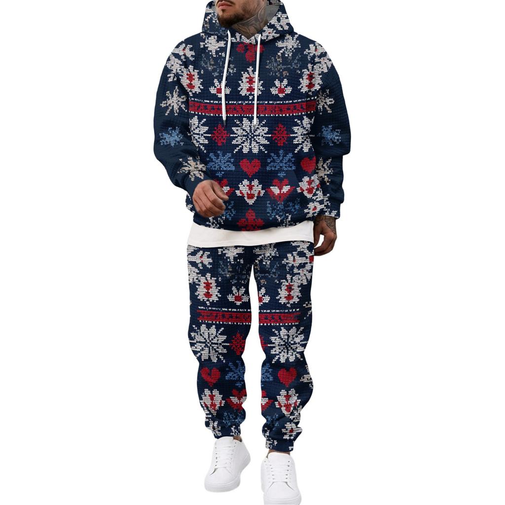 Men's Casual Sweatshirt Set with Pattern for Fall and Winter