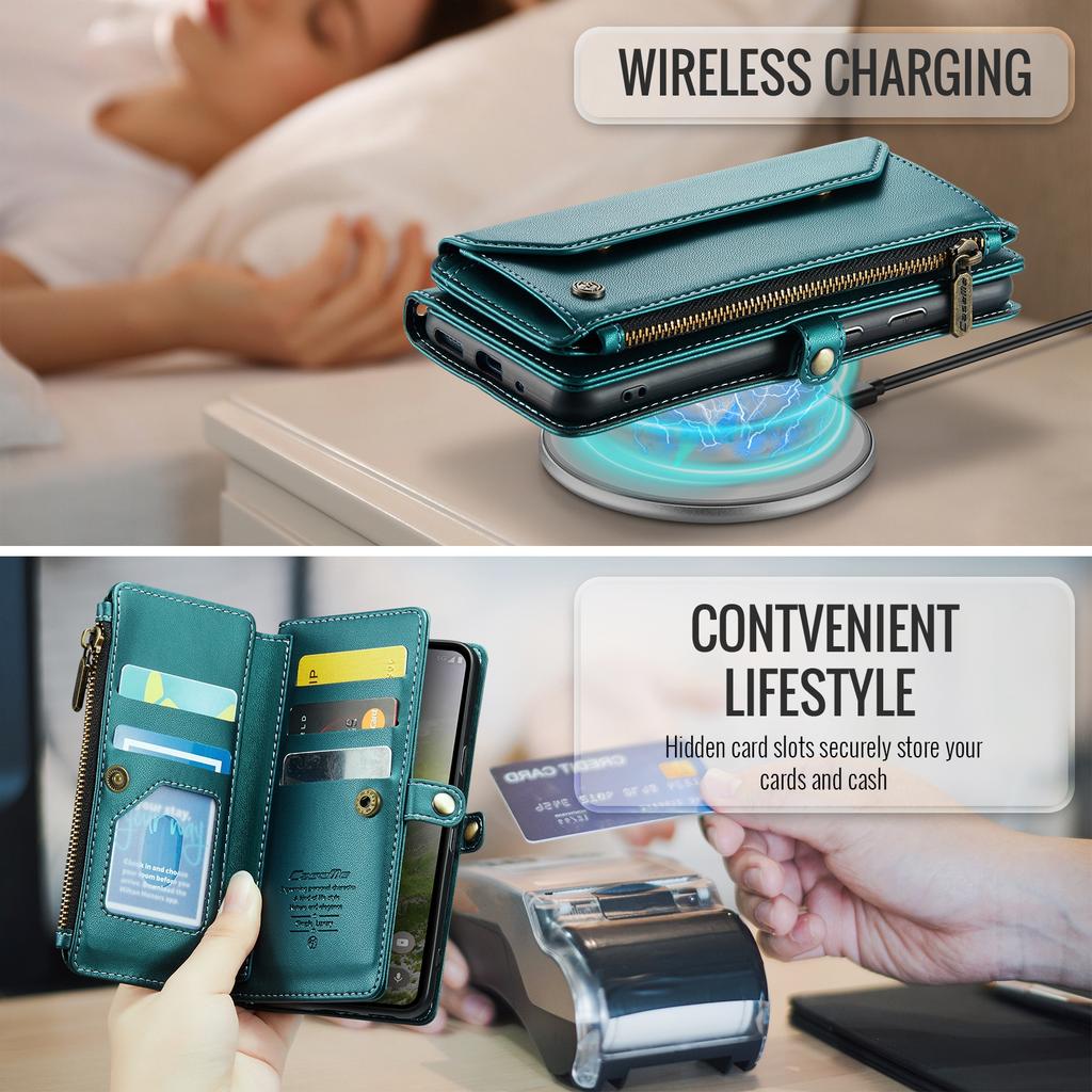 For Google Pixel 10 Pro/10/9 Pro/9 Leather Case CASEME C36 Zipper Multiple Card Slots Phone Cover with Straps