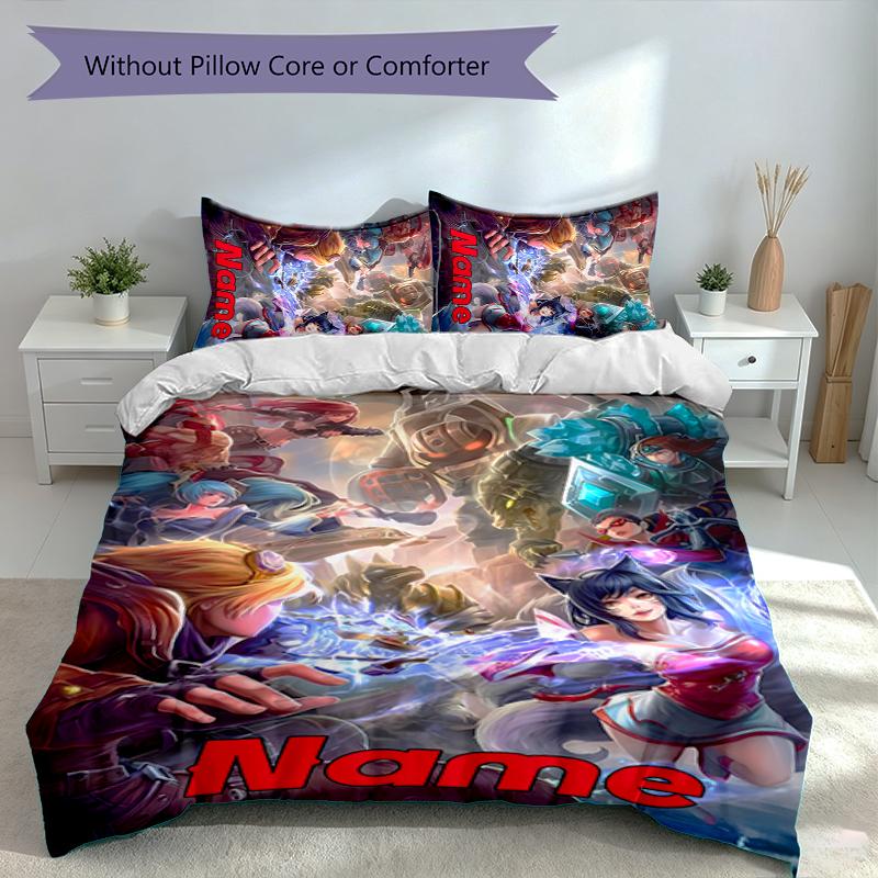 3pcs Custom Name League of Legends Jinx Set,Includes 1 Duvet Cover and 2 Pillowcases,All-season Bedroom Decor