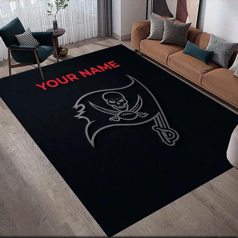 Custom Name,Tampa Bay Buccaneers Home Sofa Decoration for Living Room & Bedroom, Non‑Slip Play Flannel Floor Mat for Game Room