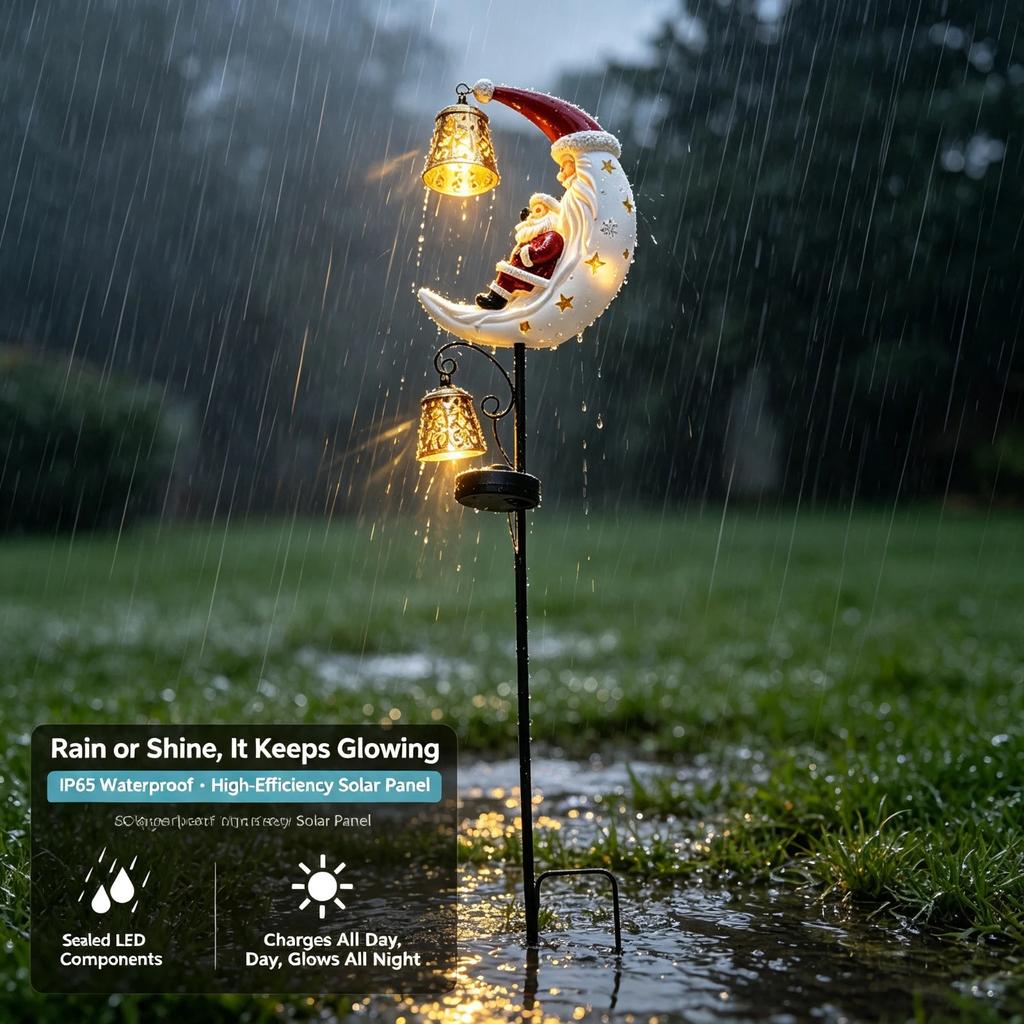 Solar LED Santa Moon Garden, Stake Light Waterproof Outdoor, Christmas Yard Porch Pathway Decoration, Lamp Holiday Gift Ornament