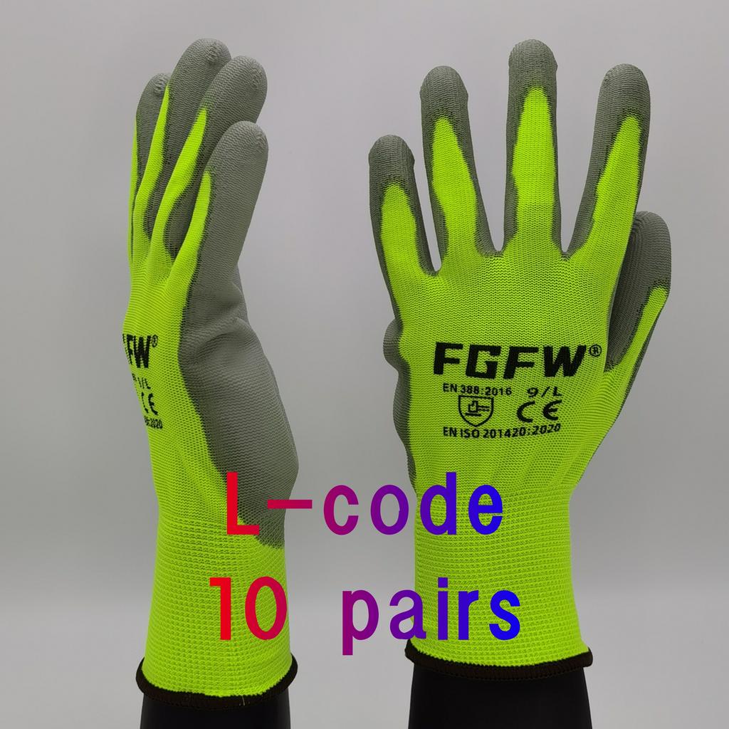 10 Paar PU-beschichtete Arbeitshandschuhe - Leichte, strapazierfähige Schutzhandschuhe, zertifiziert nach EN 388/ISO20471, Größen S/M/L/XL