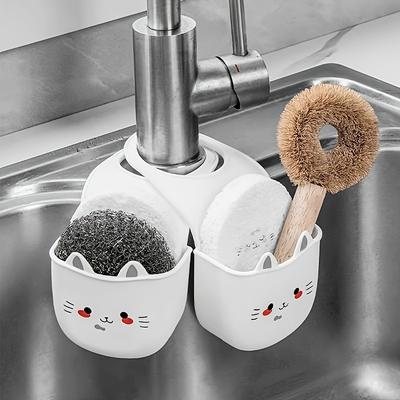 White Cartoon Cat Hanging Basket Soft Snap Fastener Faucet Sponge Holder Silicone Sink Hanging Storage Bag Faucet Accessories