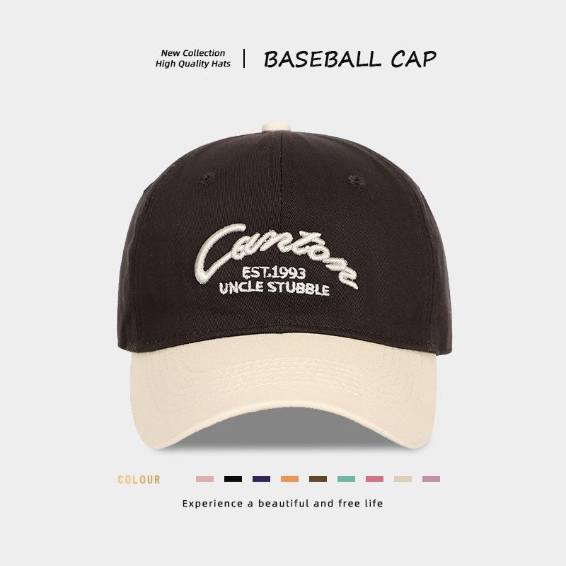 Retro color matching embroidery baseball hat men and women deep top big head circumference showing face small versatile sunshade sun protection cap