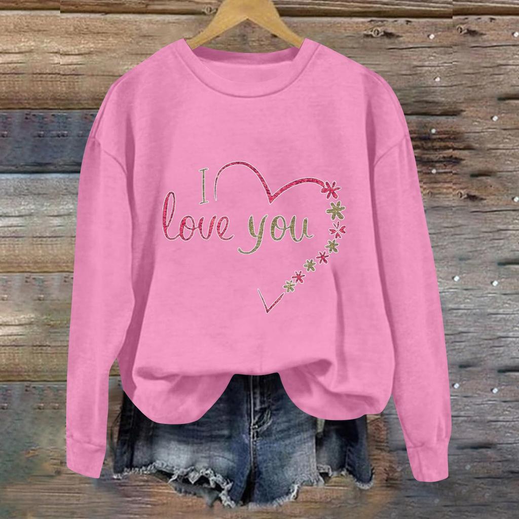 Damenmode Langarm Print Rundhals Pullover Top