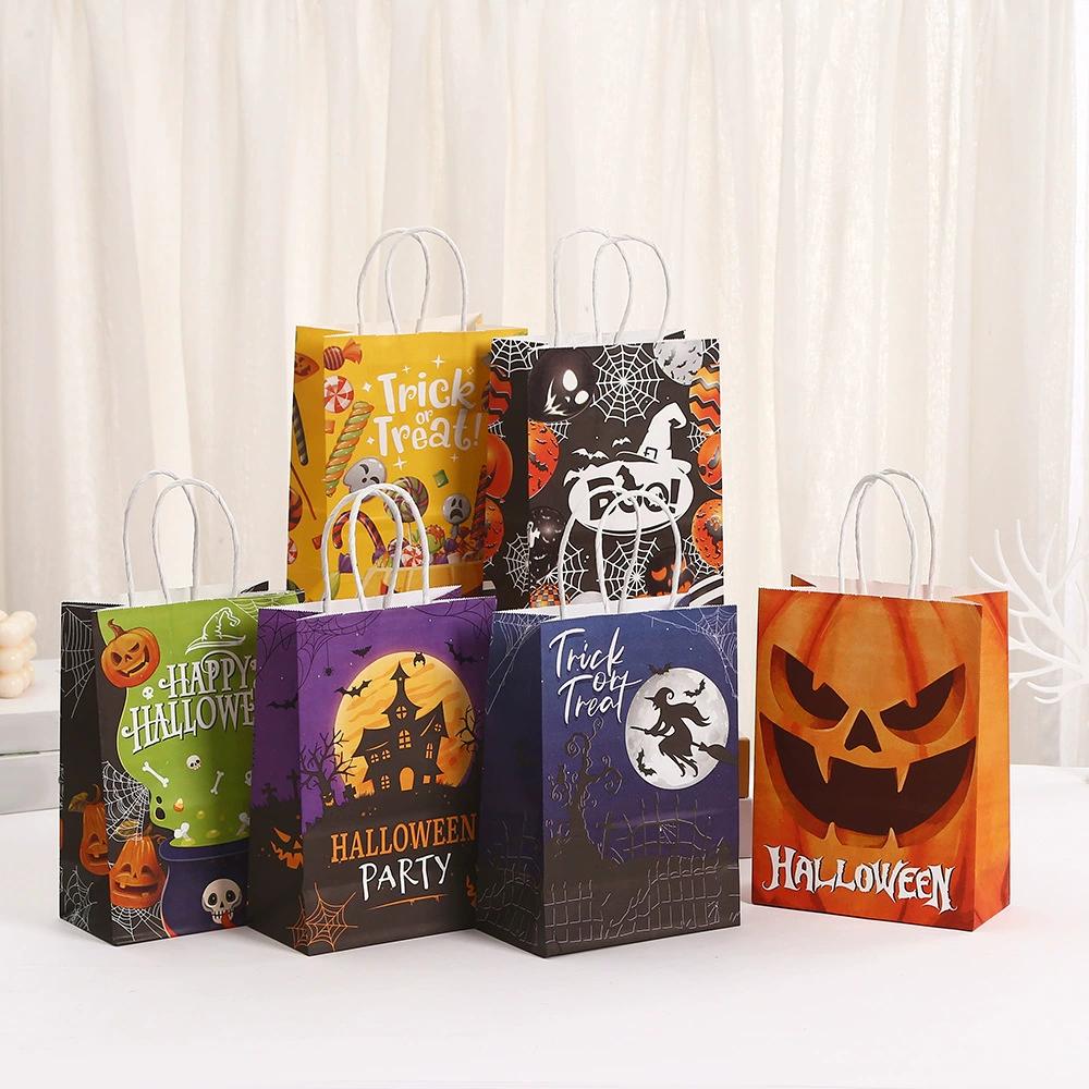 Halloween Paper Gift Bags Trick or Treat Candy Packaging Bags Pumpkin Witch Spider Print Bags Halloween Party Decor Supplies