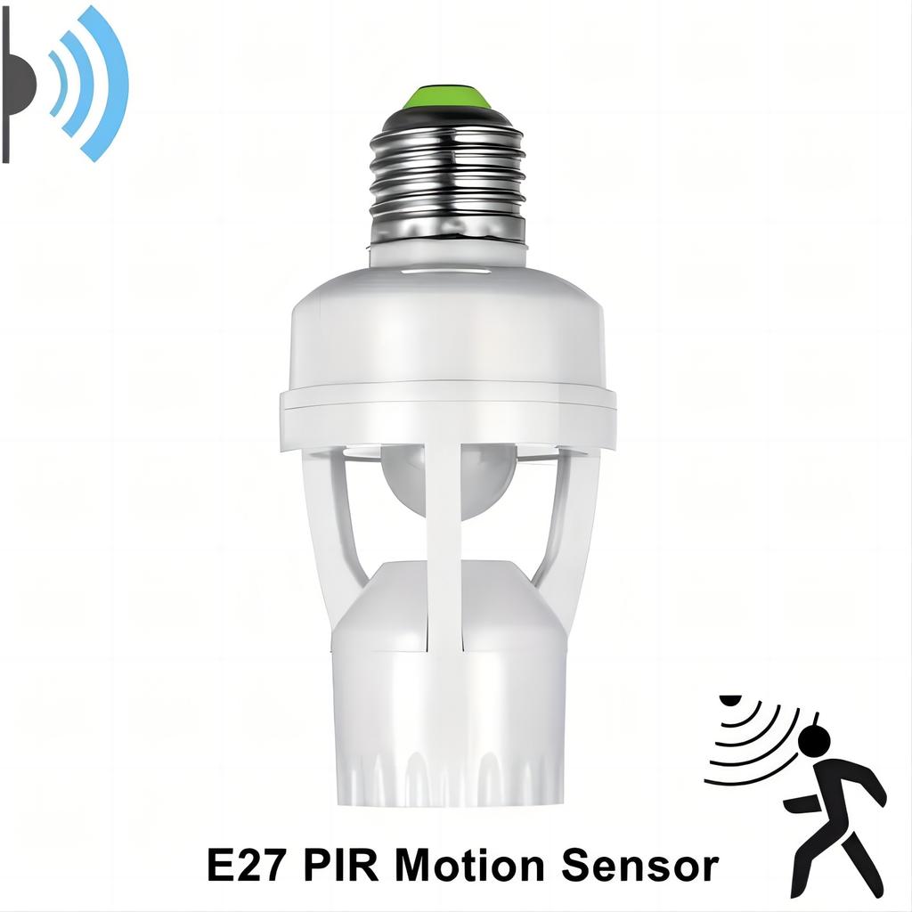 Motion Sensor Detector PIR Light Switch E27 Infrared Detection 100-240V Lamp Converter Base Holder Lux Time Delay Adjust Control