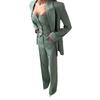 2025 Spring Europe, America, Amazon Cross-border Women's Clothing Commuting Versatile Temperament Skinny Solid Color Suit Three-piece Set