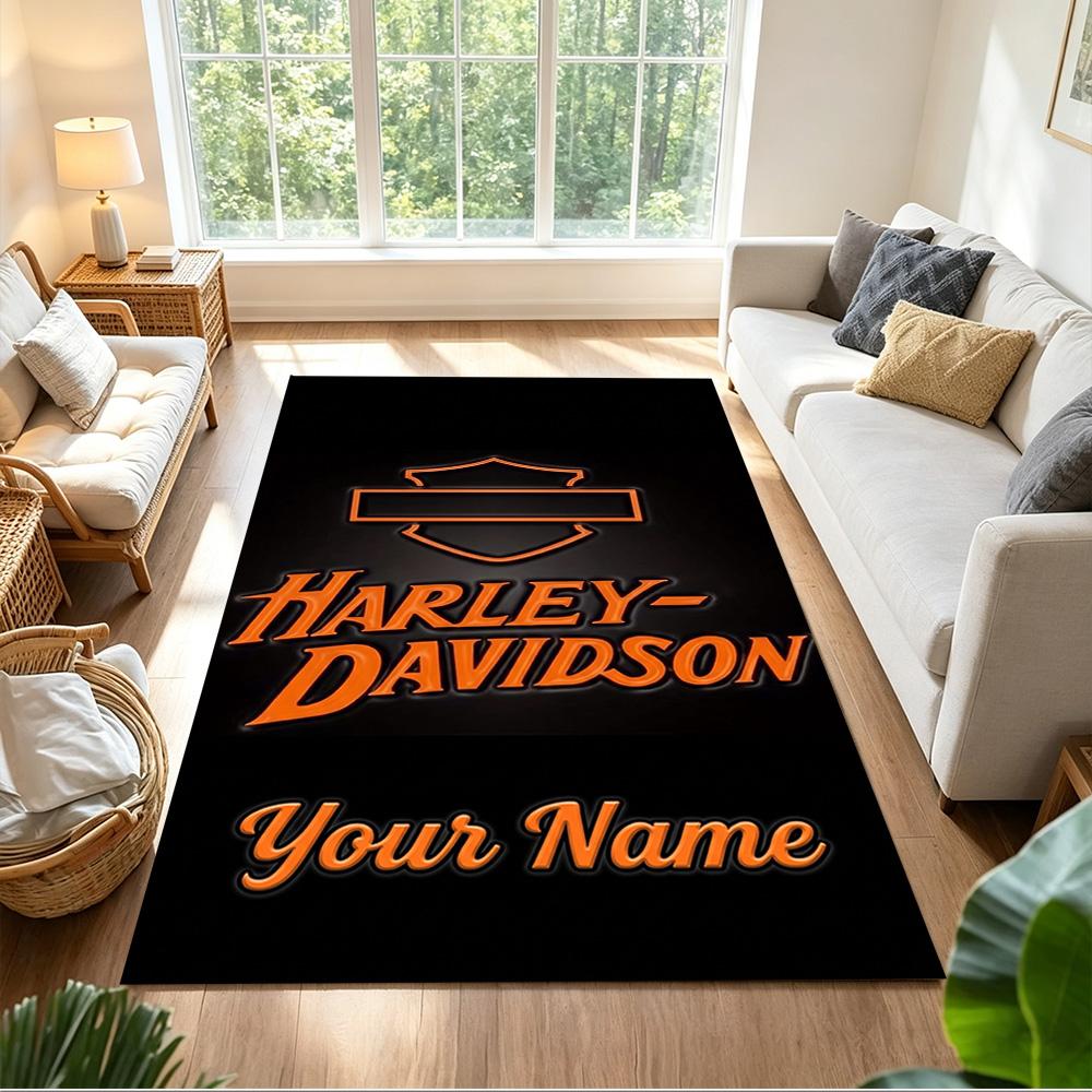 Harley-davidson Personalized Name Floor Rug Office Rug Design for Foyer Kitchen Playrooms Game Room Anti-slip Rug Office home decor Gift for Festivals