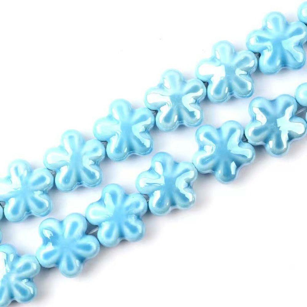 

10pcs Handmade Craft Five-petaled Flower Bead Ceramic Fresh Color Ceramic Spacer Loose Beads DIY Accessories 3D озеро синий
